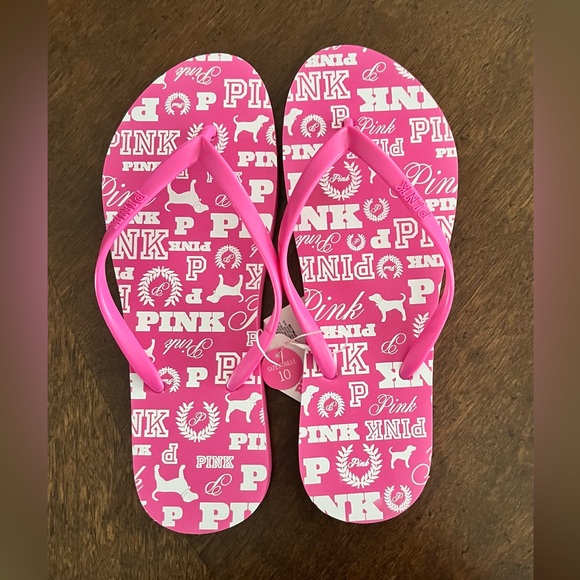 Victoria's Secret Pink Flip Flops with White Design - Picture 1 of 4